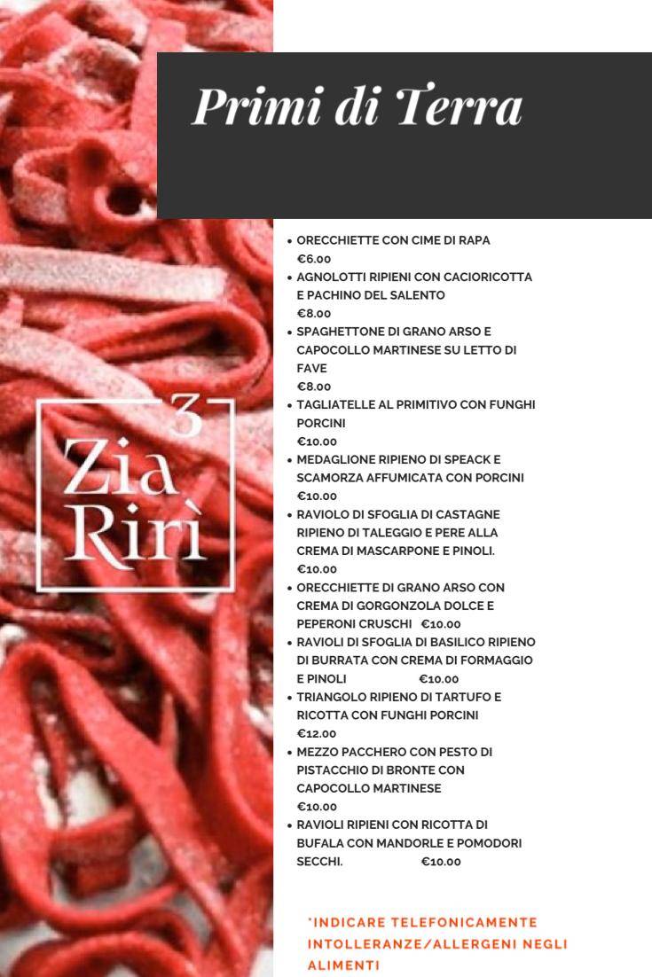 Menu di La Locanda Zia Rirì 