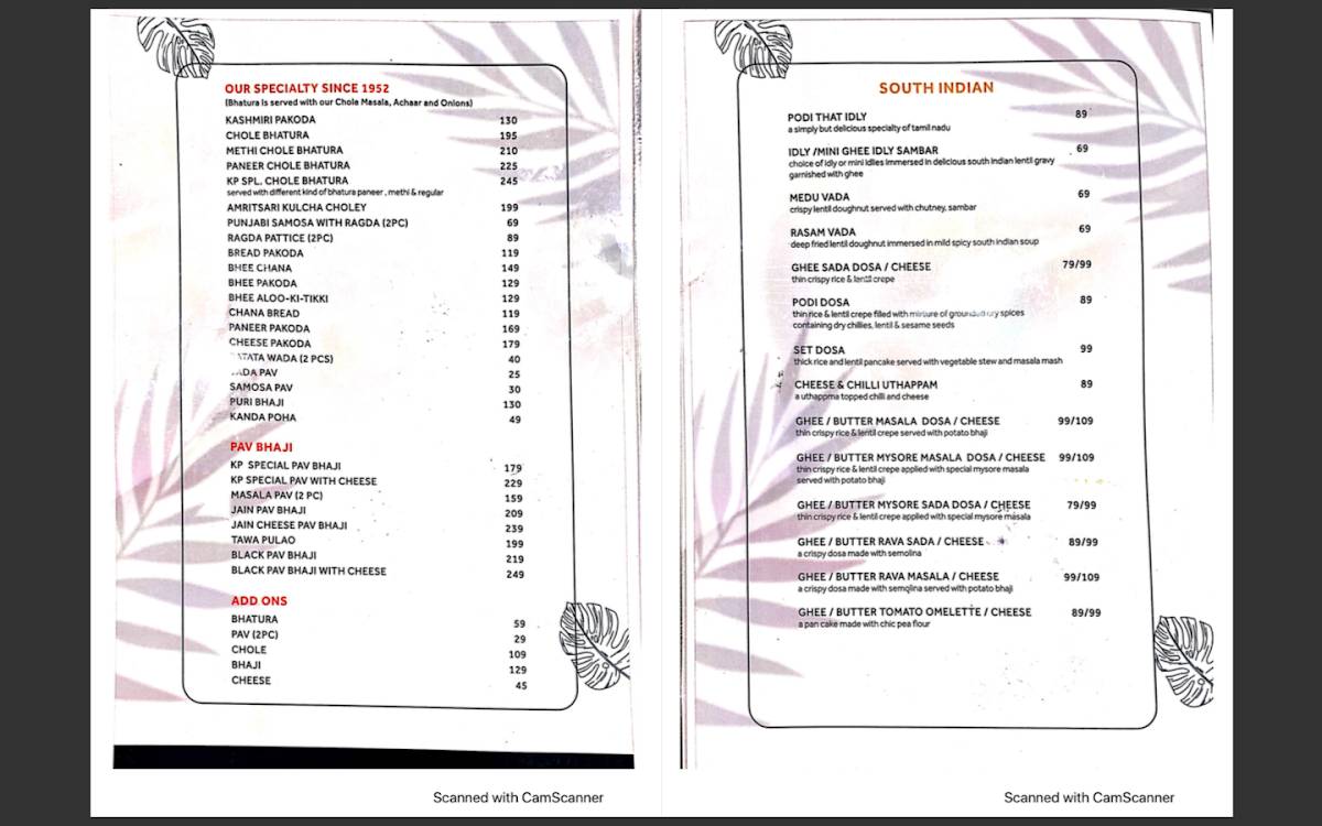 Kailash Parbat menu