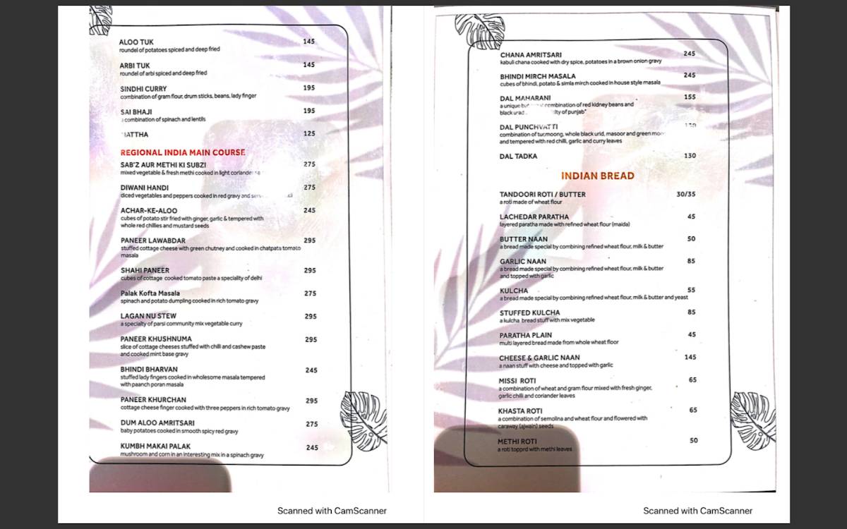 Kailash Parbat menu