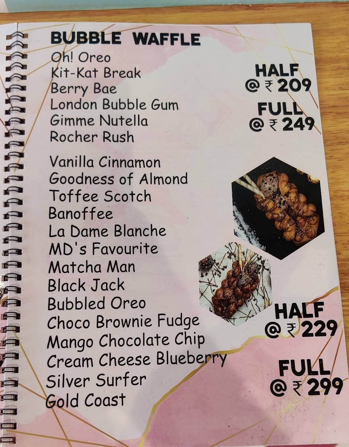 London Bubble Co. menu