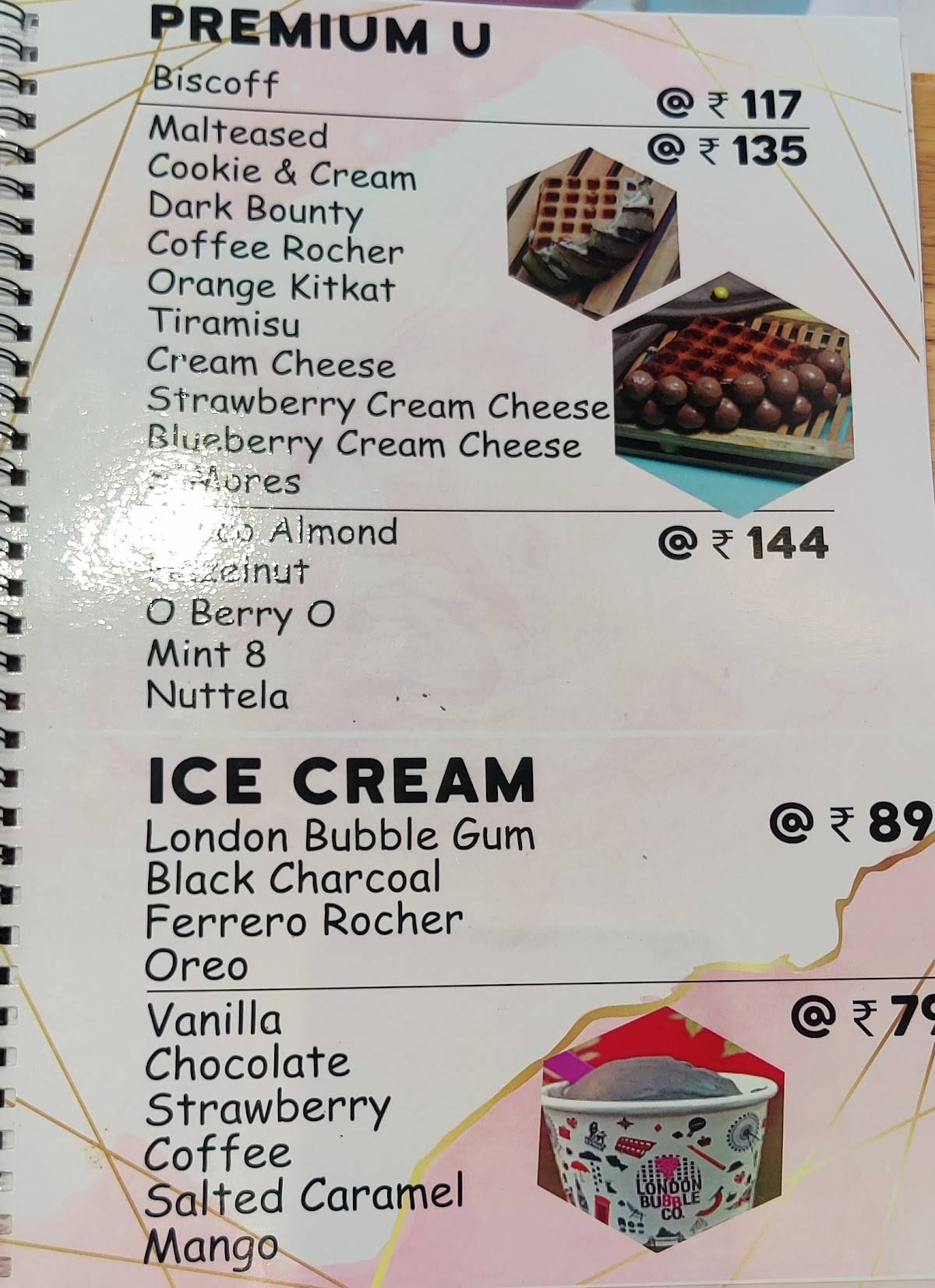 London Bubble Co. menu