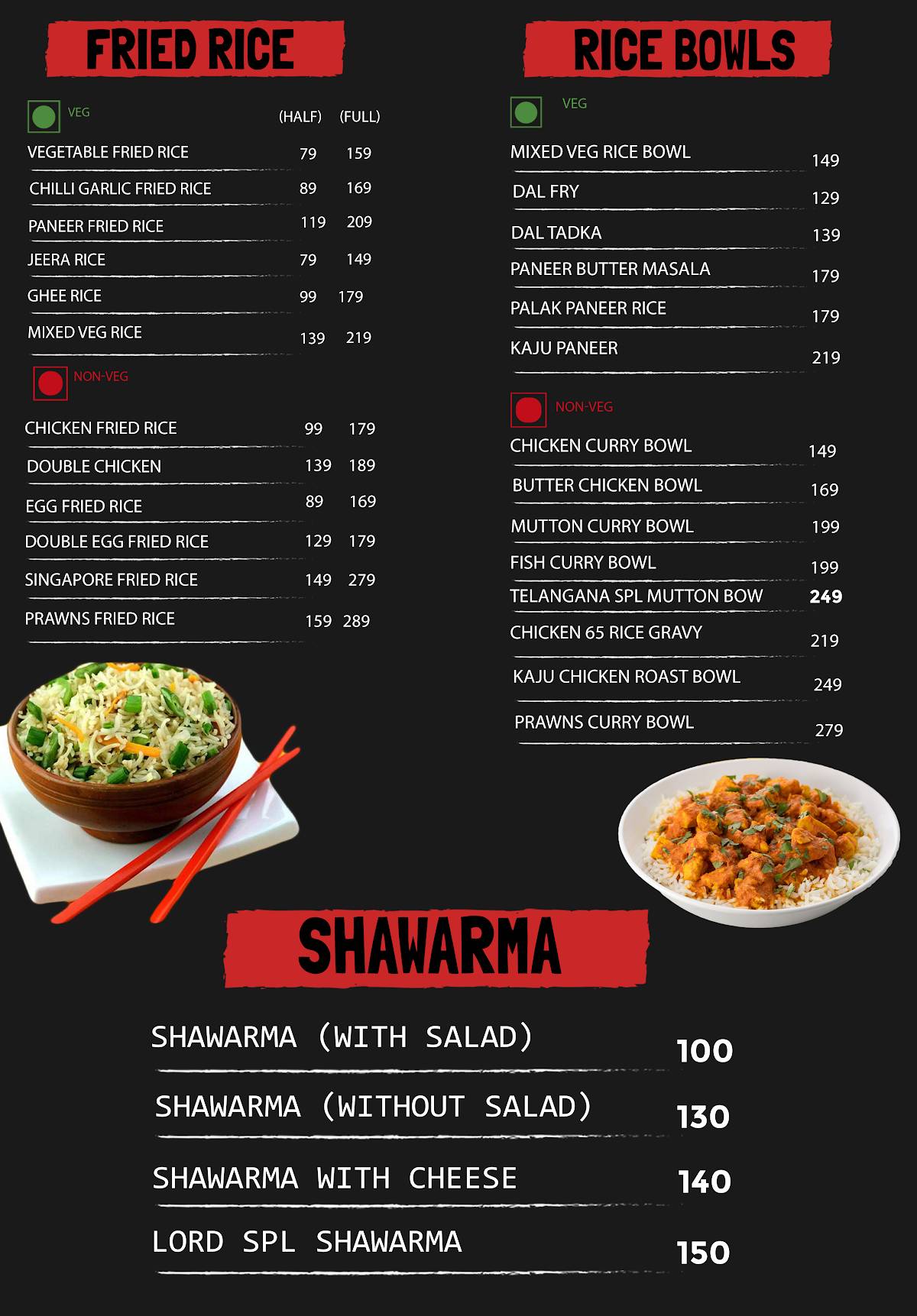 Lord of the wings menu