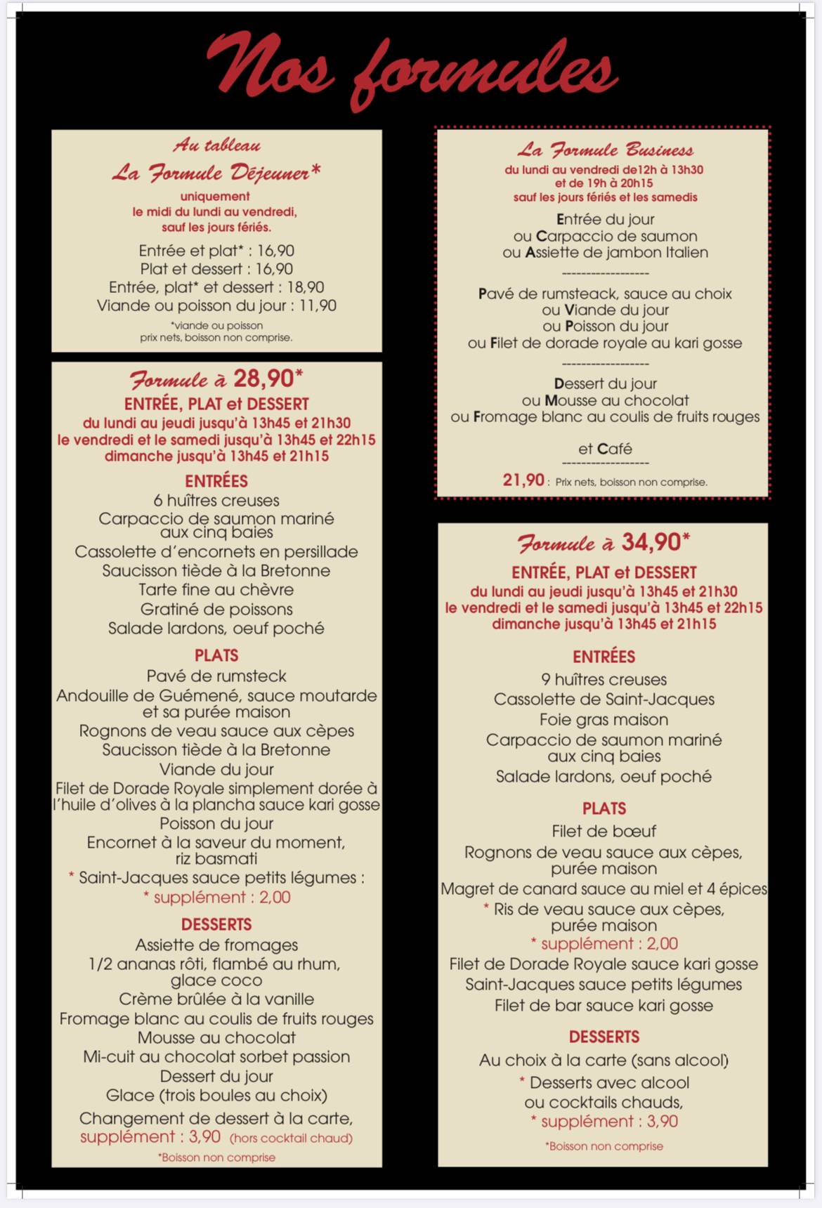 Menu de Restaurant L'Avenue