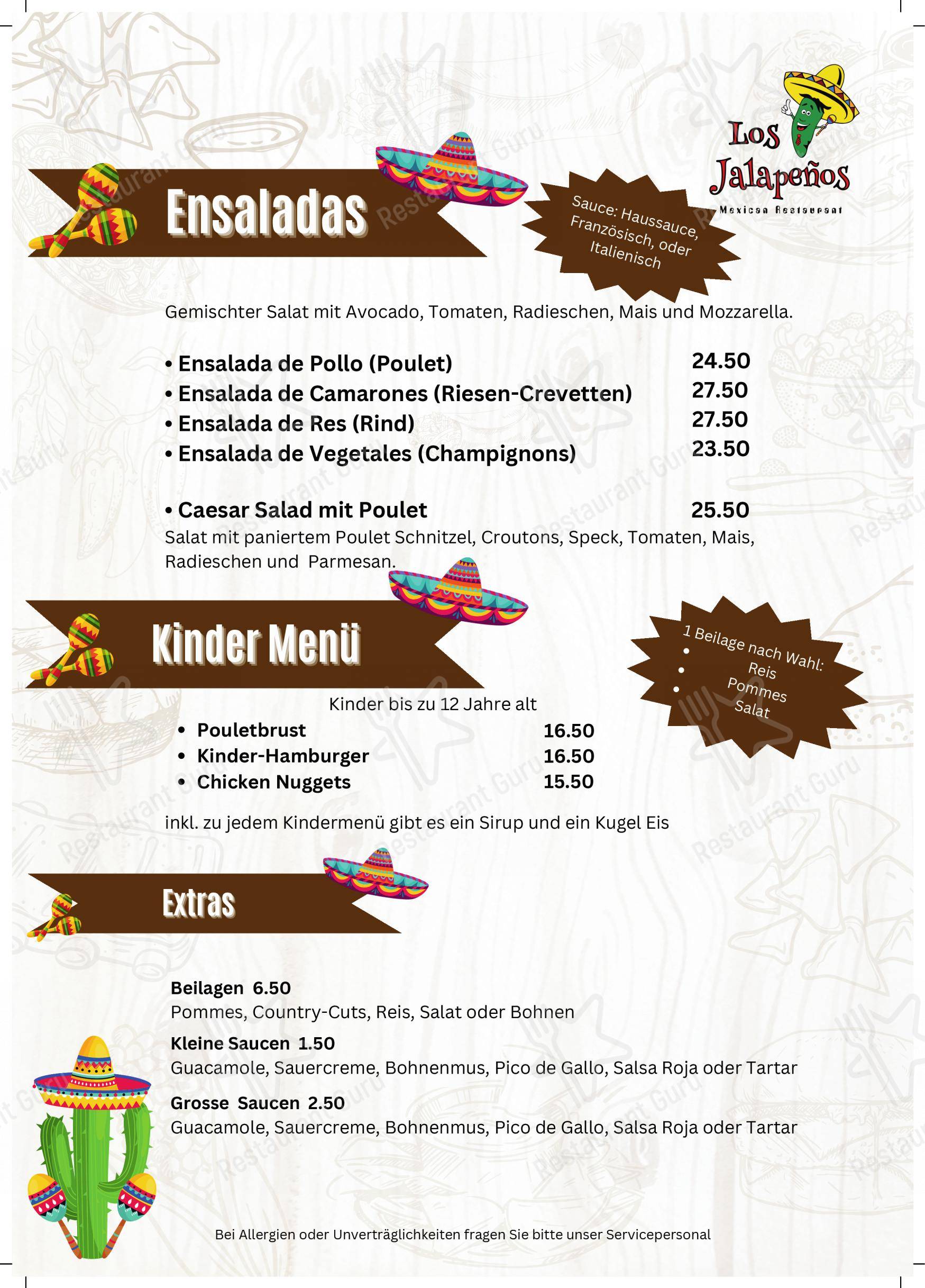 Menu per Los Jalapenos Olten in Olten