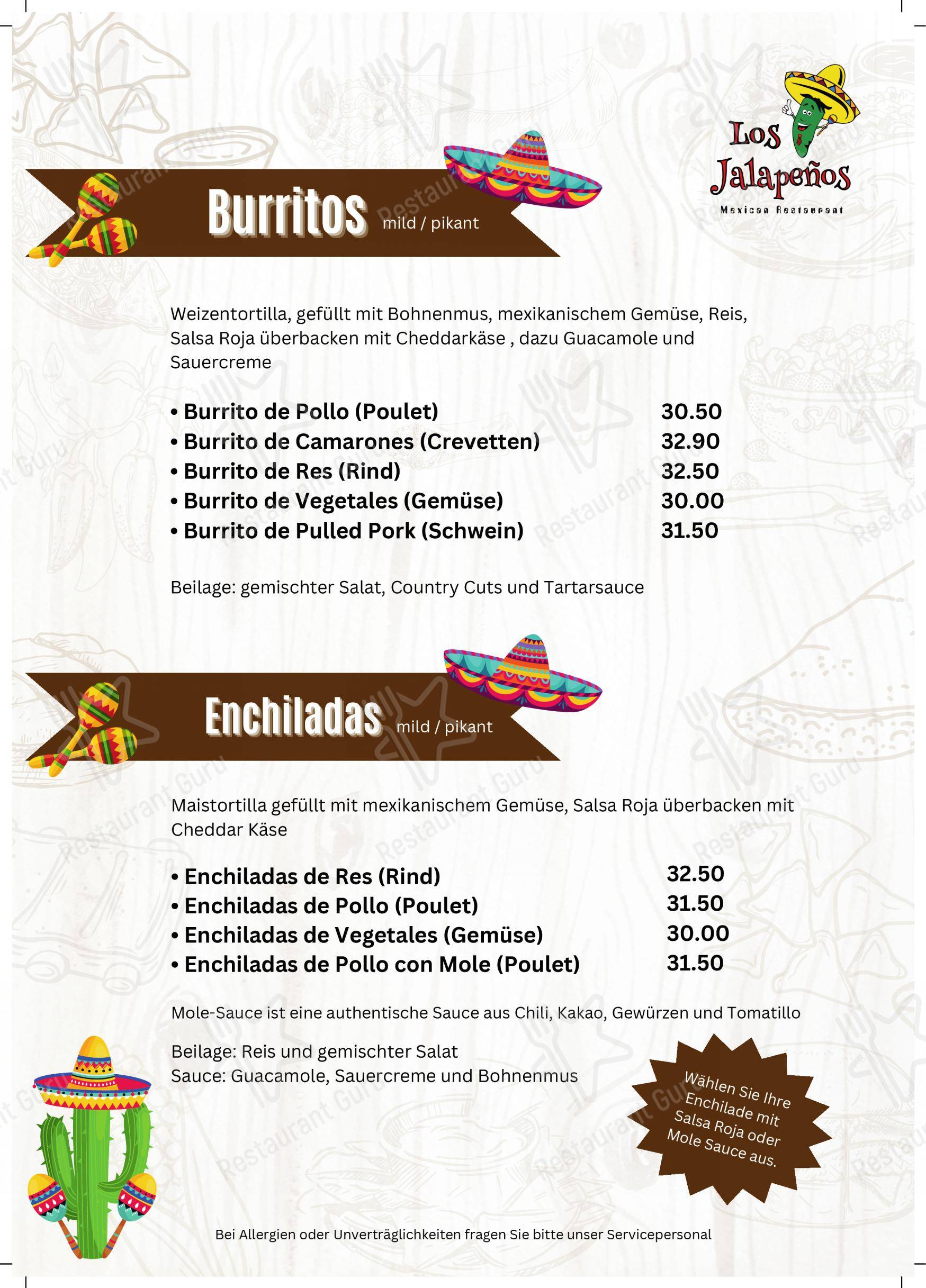 Menu per Los Jalapenos Olten in Olten