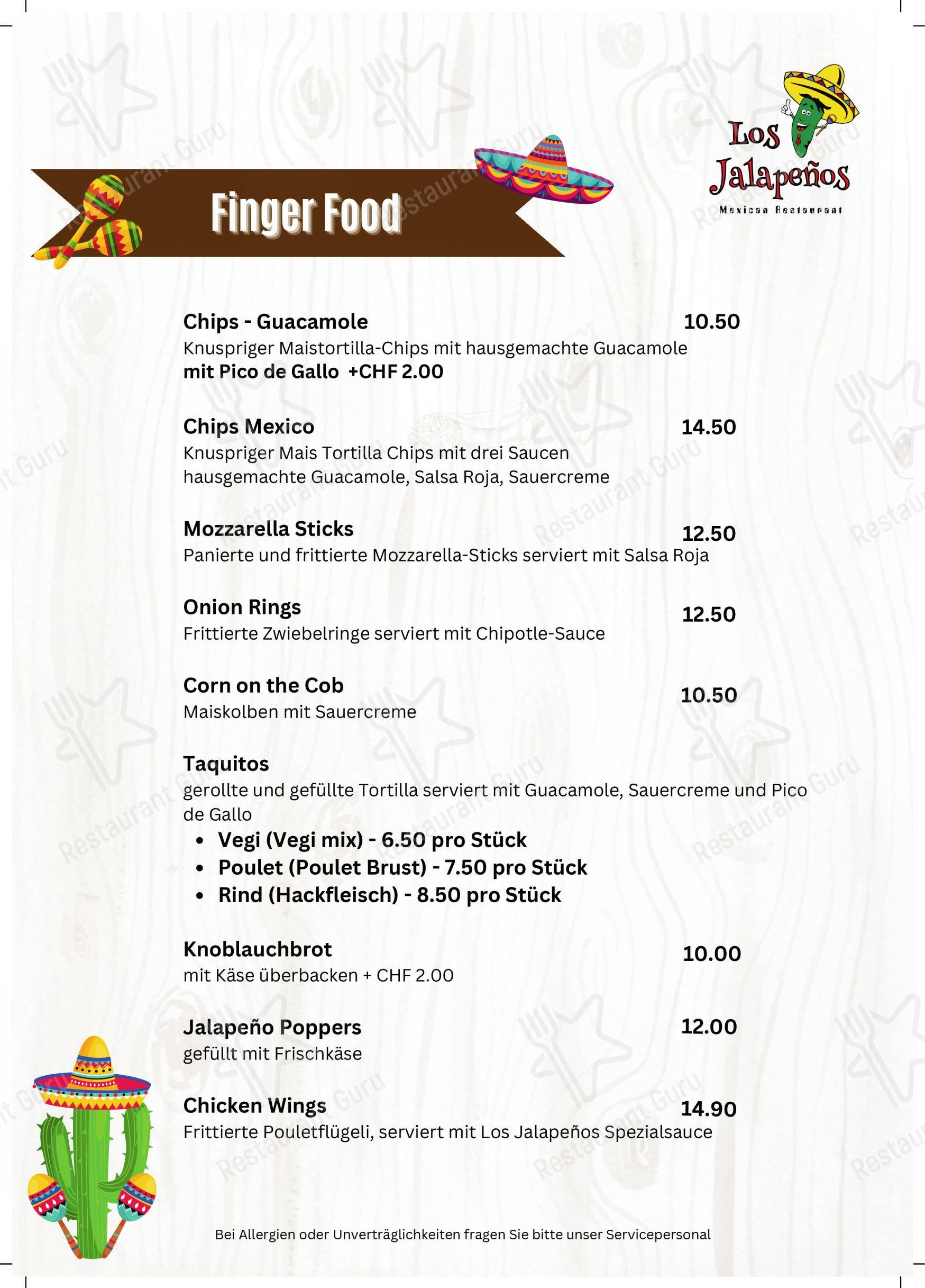 Menu per Los Jalapenos Olten in Olten