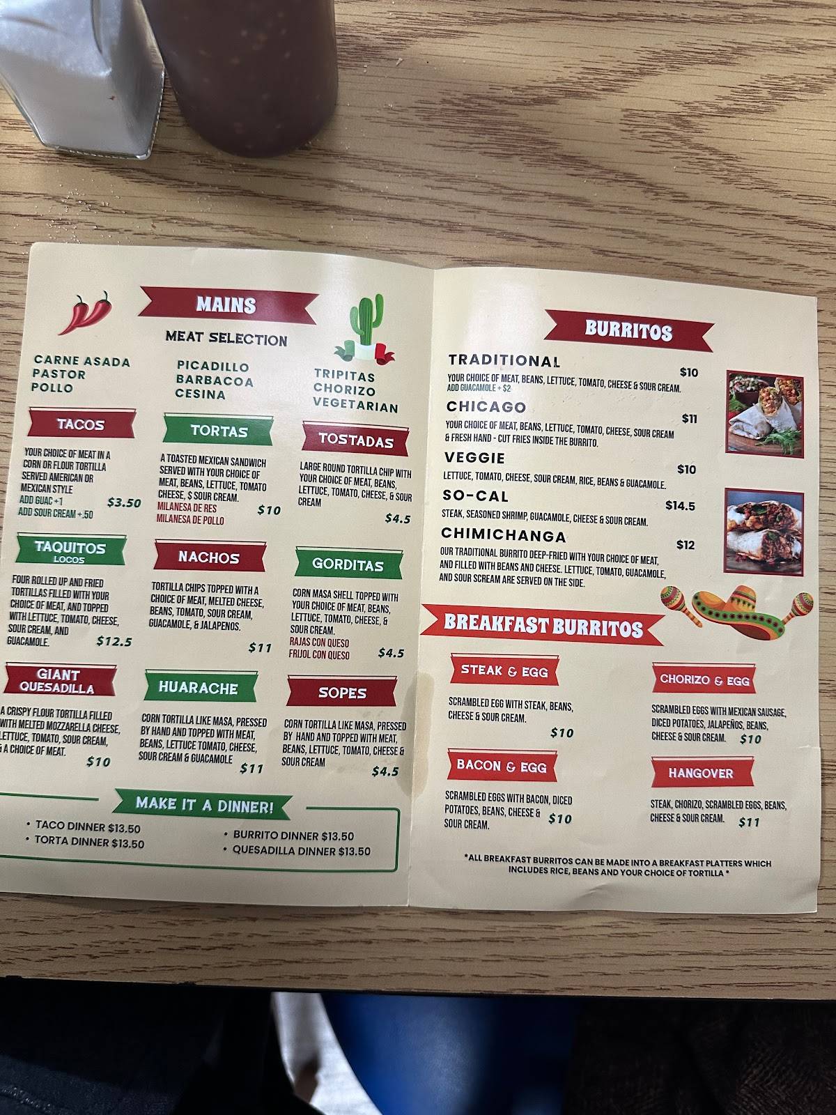 Menu at Lucky Burrito restaurant, Alsip