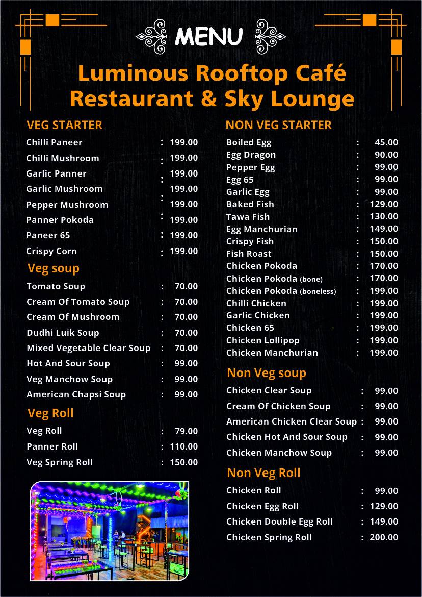 Luminous Rooftop Cafe Restaurant & Sky Lounge menu