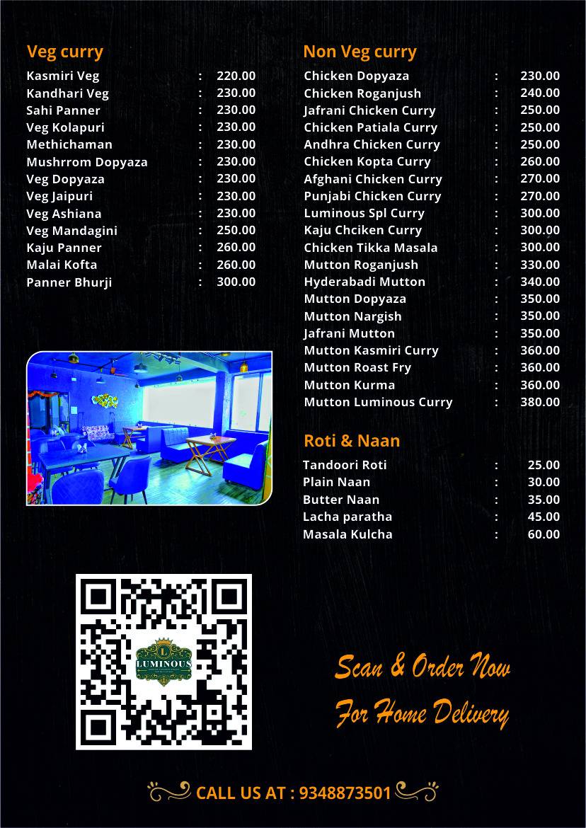 Luminous Rooftop Cafe Restaurant & Sky Lounge menu
