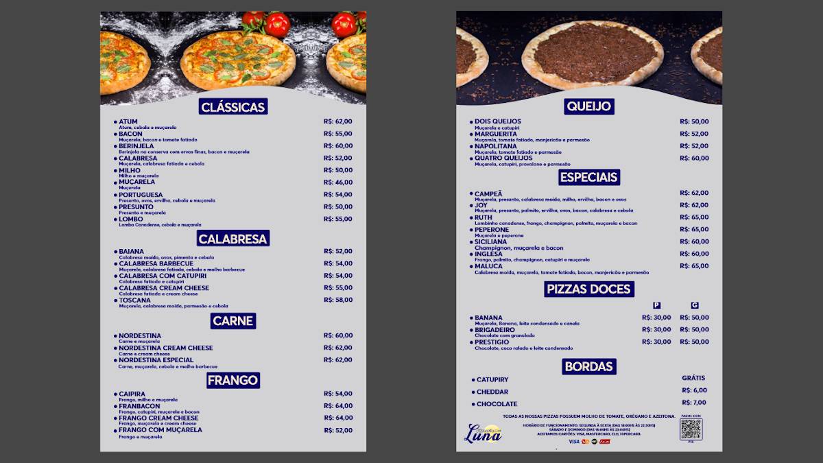 Luna Pizzaria cardápio