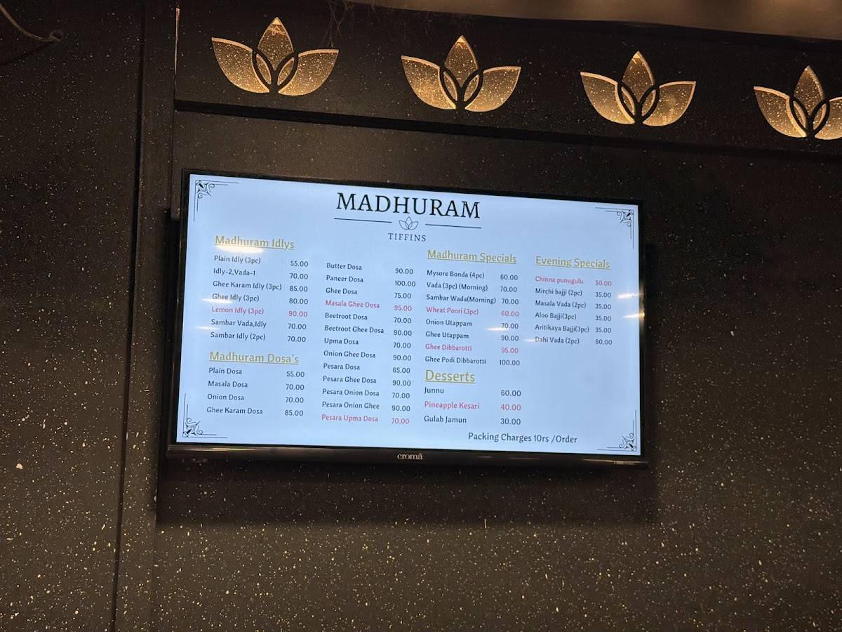 MADHURAM TIFFINS @Kondapur menu