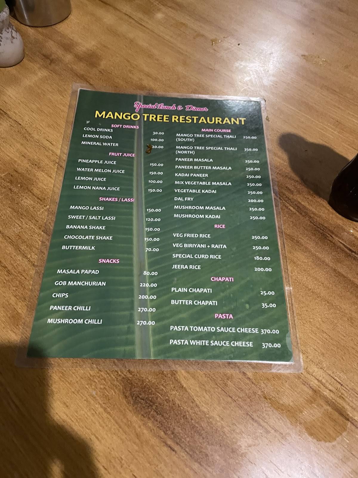 MANGO TREE RESTAURANT menu