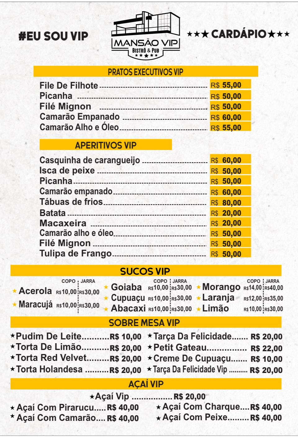 MANSÃO VIP cardápio