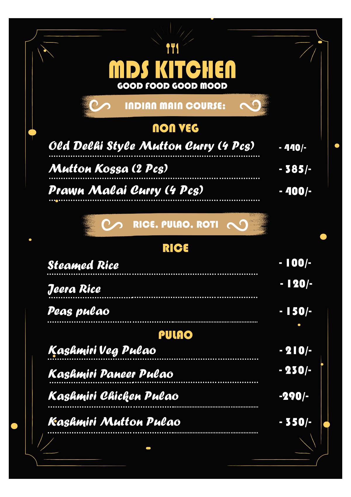 MDS KITCHEN menu