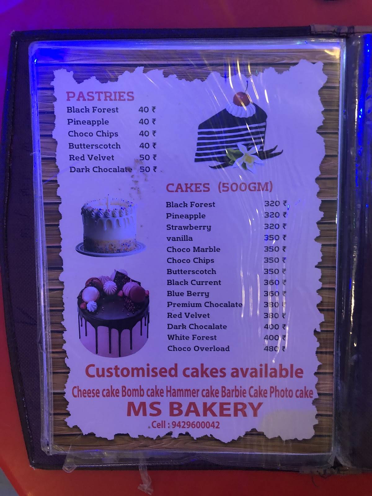 Menu at MS Bakery, Adilabad, Cinema Rd