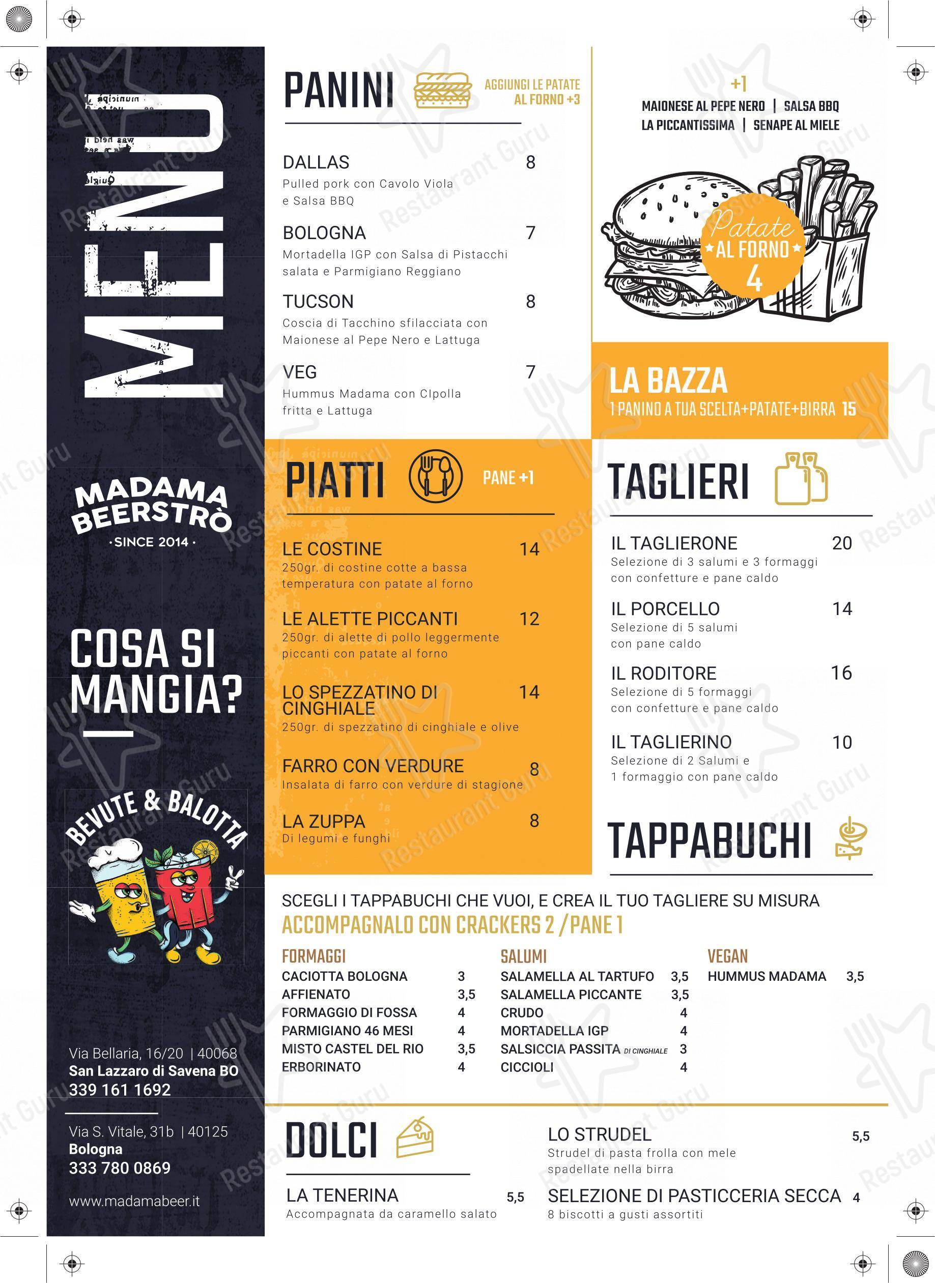 Madama in San Lazzaro di Savena - Menu
