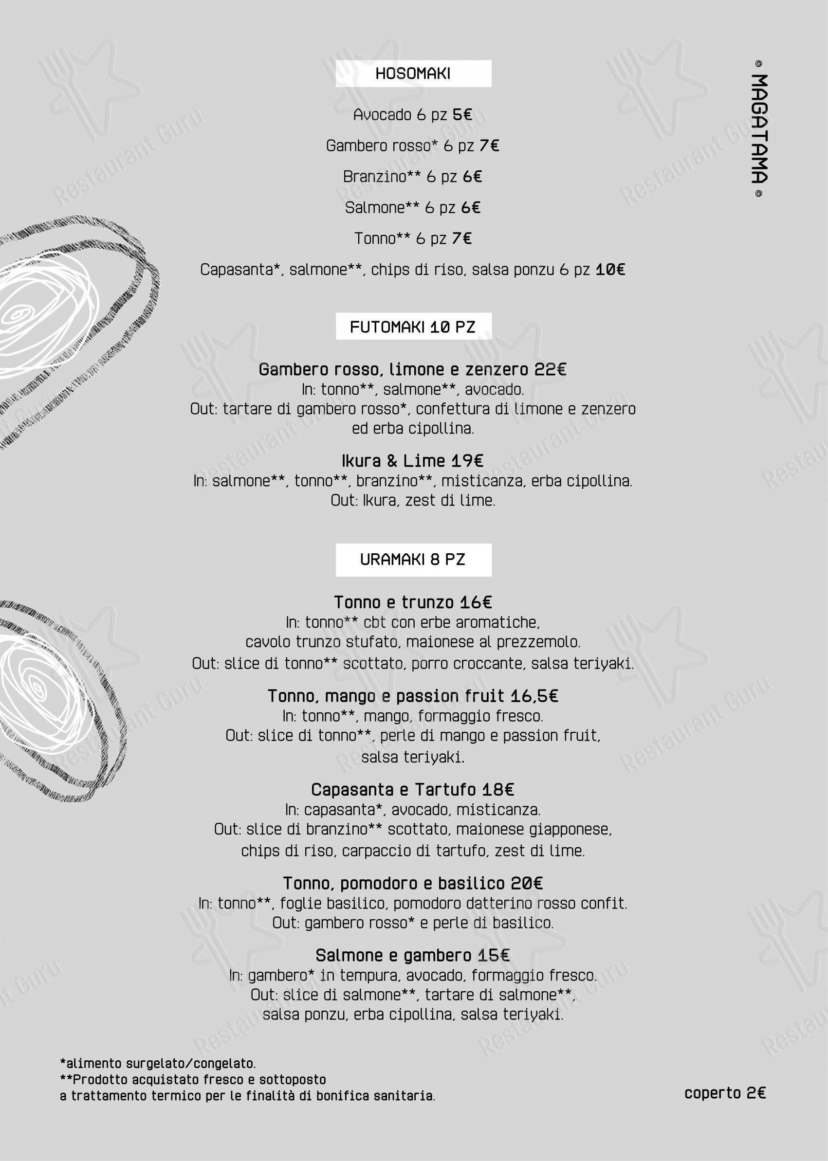 Menu bar per Magatama ristorante