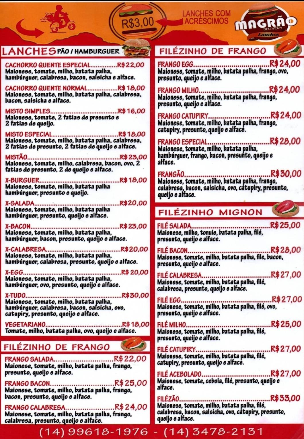 Magrão Lanches cardápio