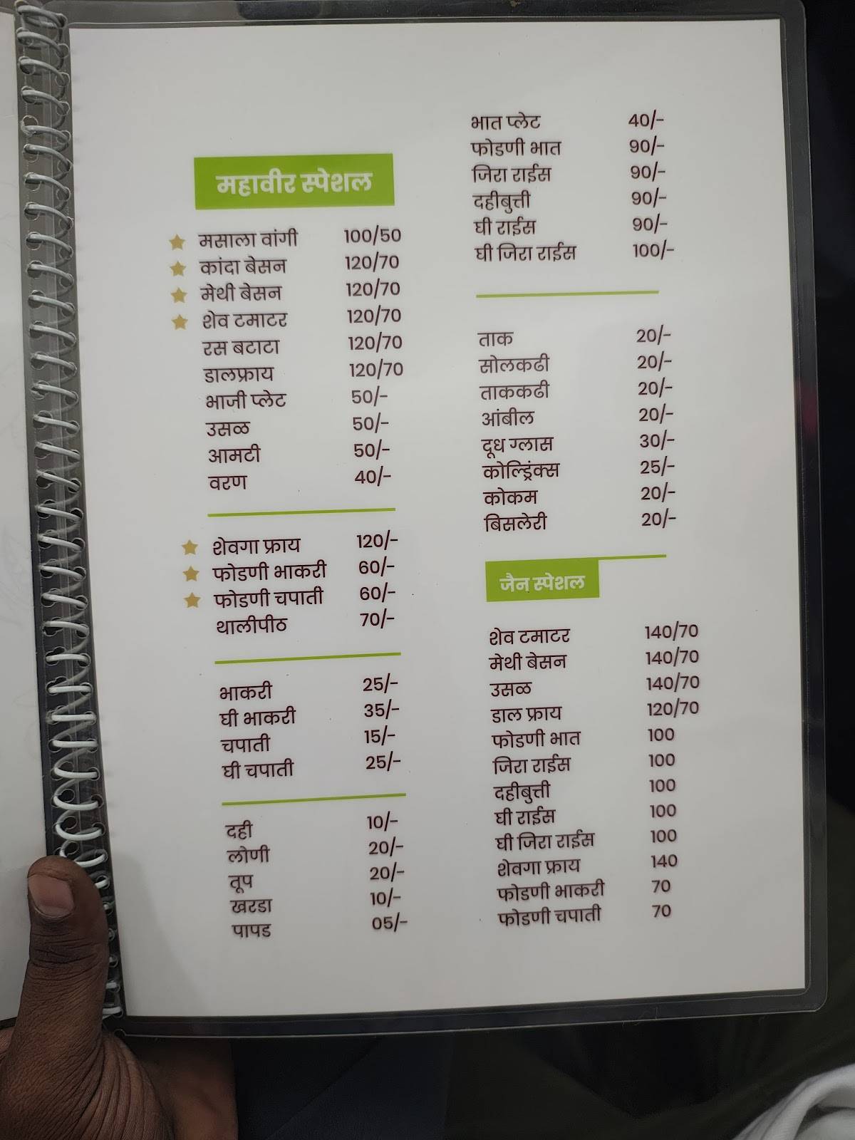 Mahavir Jain Khanaval menu