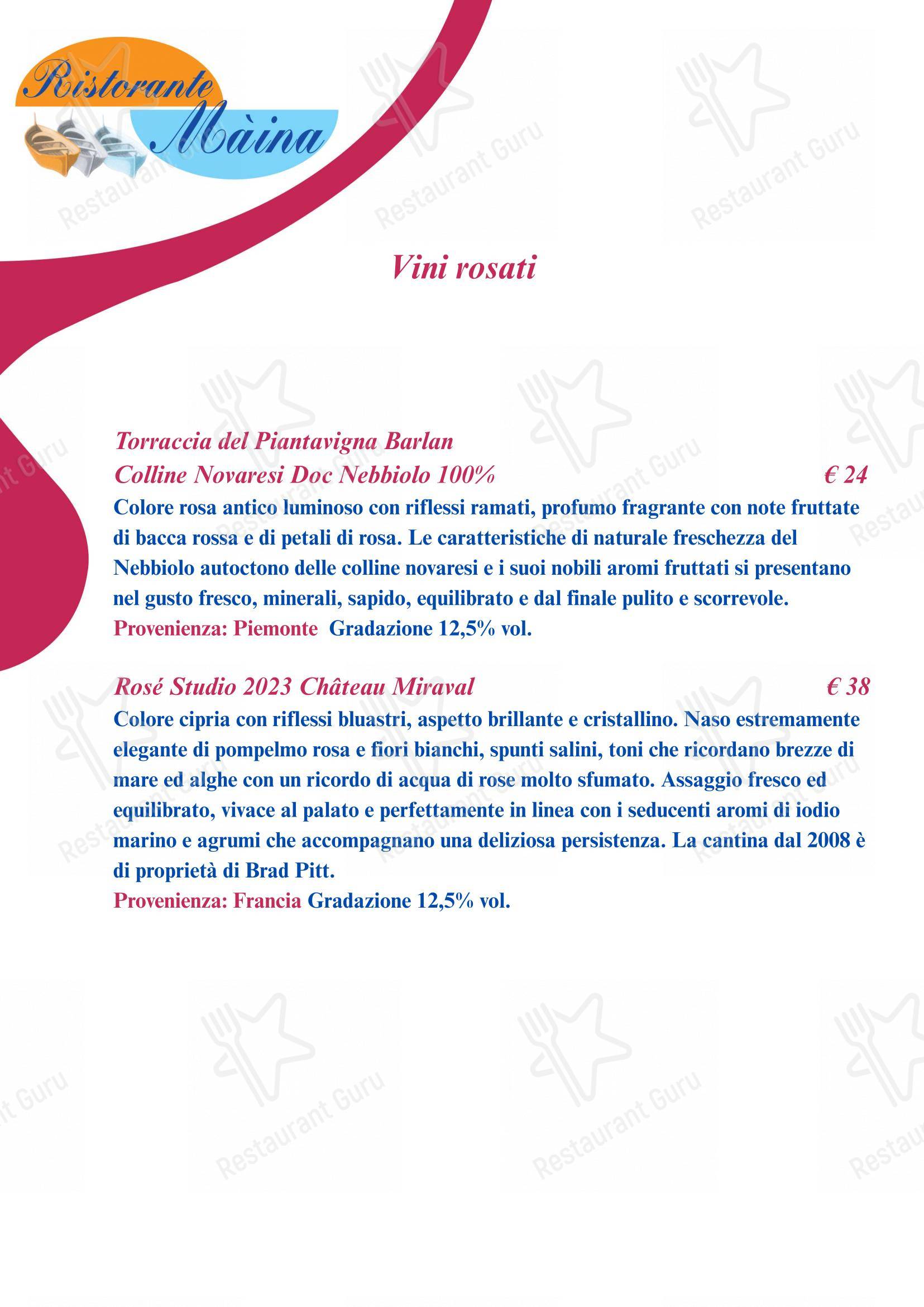 Bagni Olimpia - Ristorante Maina in Savona - 菜单