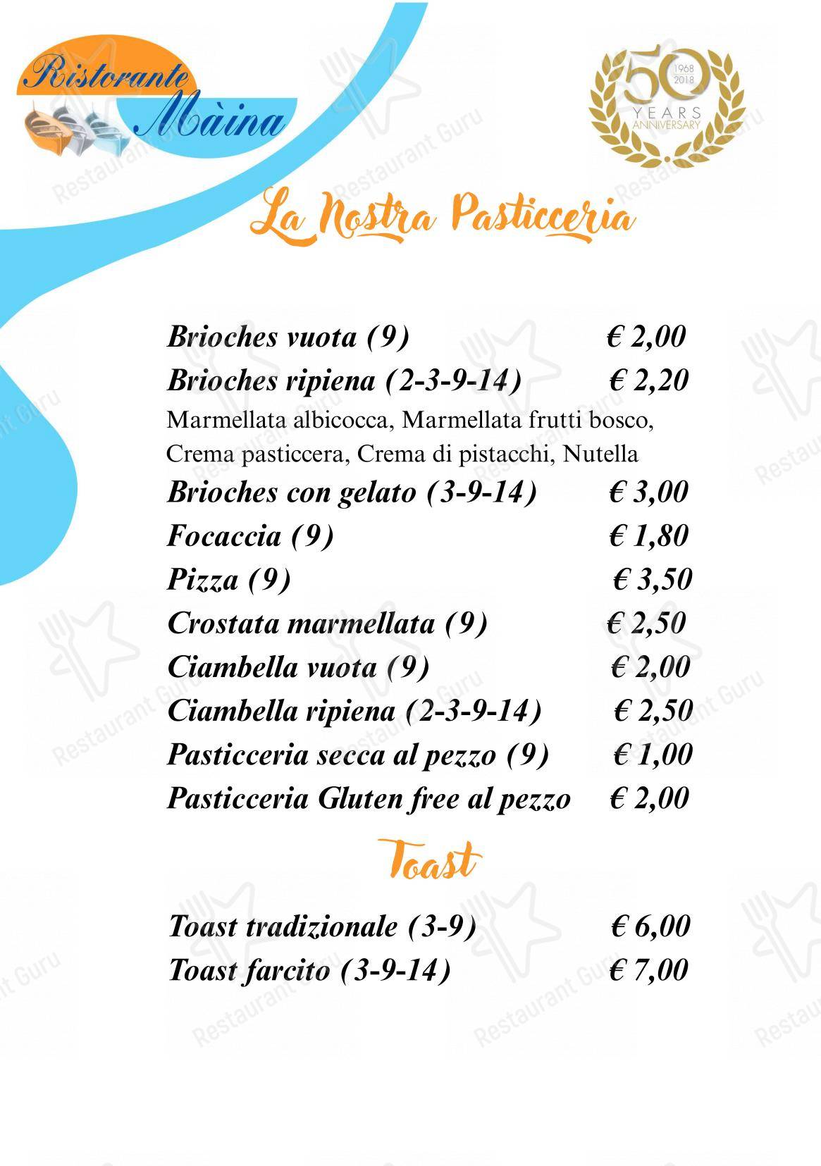 Основное меню per Bagni Olimpia - Ristorante Maina ristorante