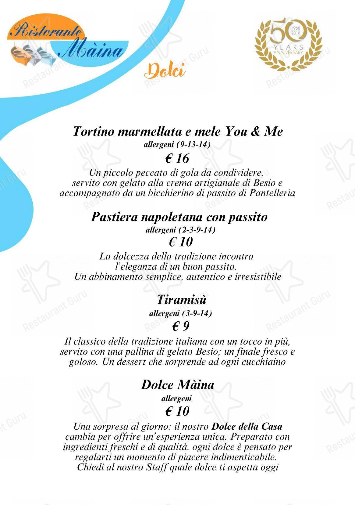 Основное меню per Bagni Olimpia - Ristorante Maina in Savona