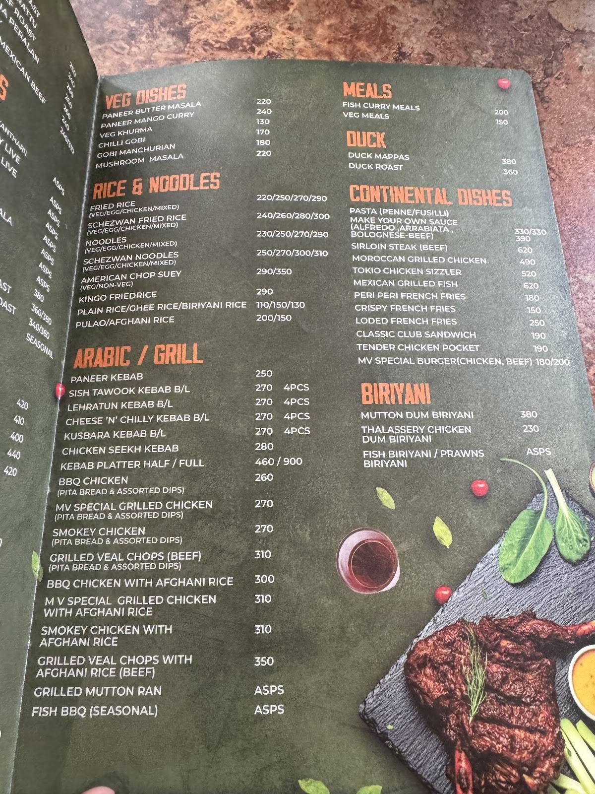 Malabar Village Restaurant menu