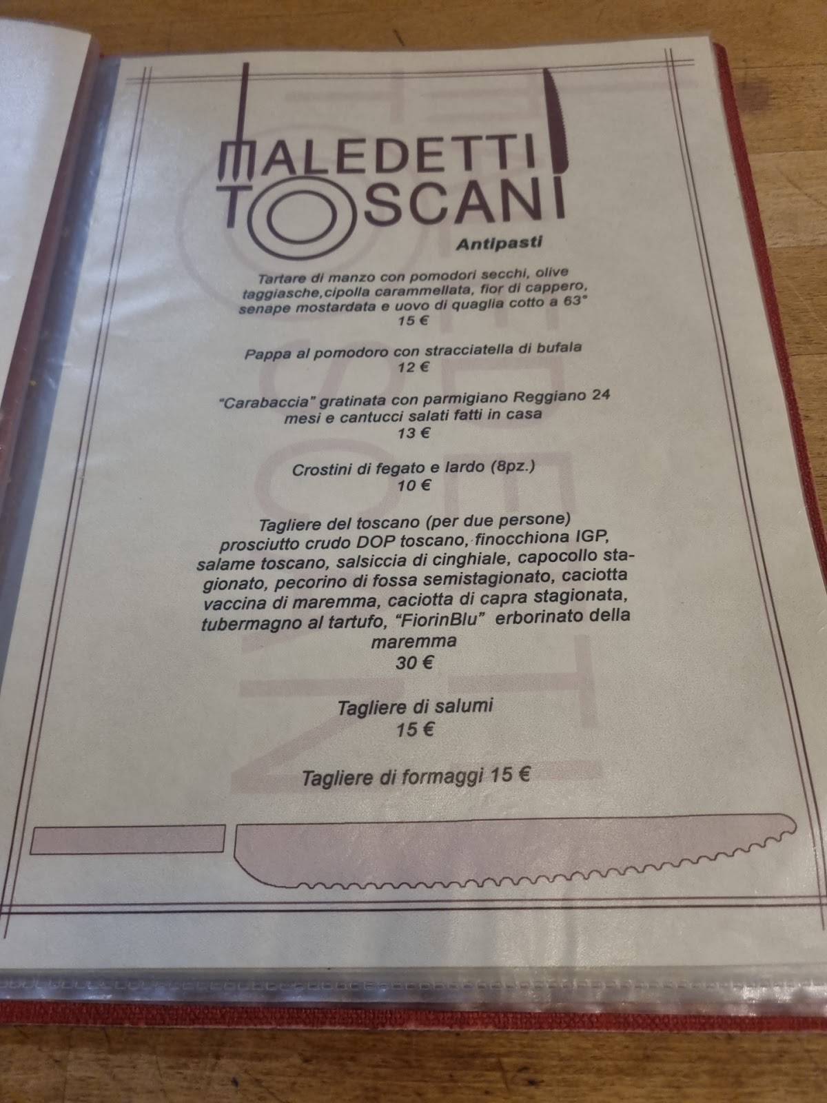 Menu di Maledetti Toscani Trattoria con Specialità Toscane 