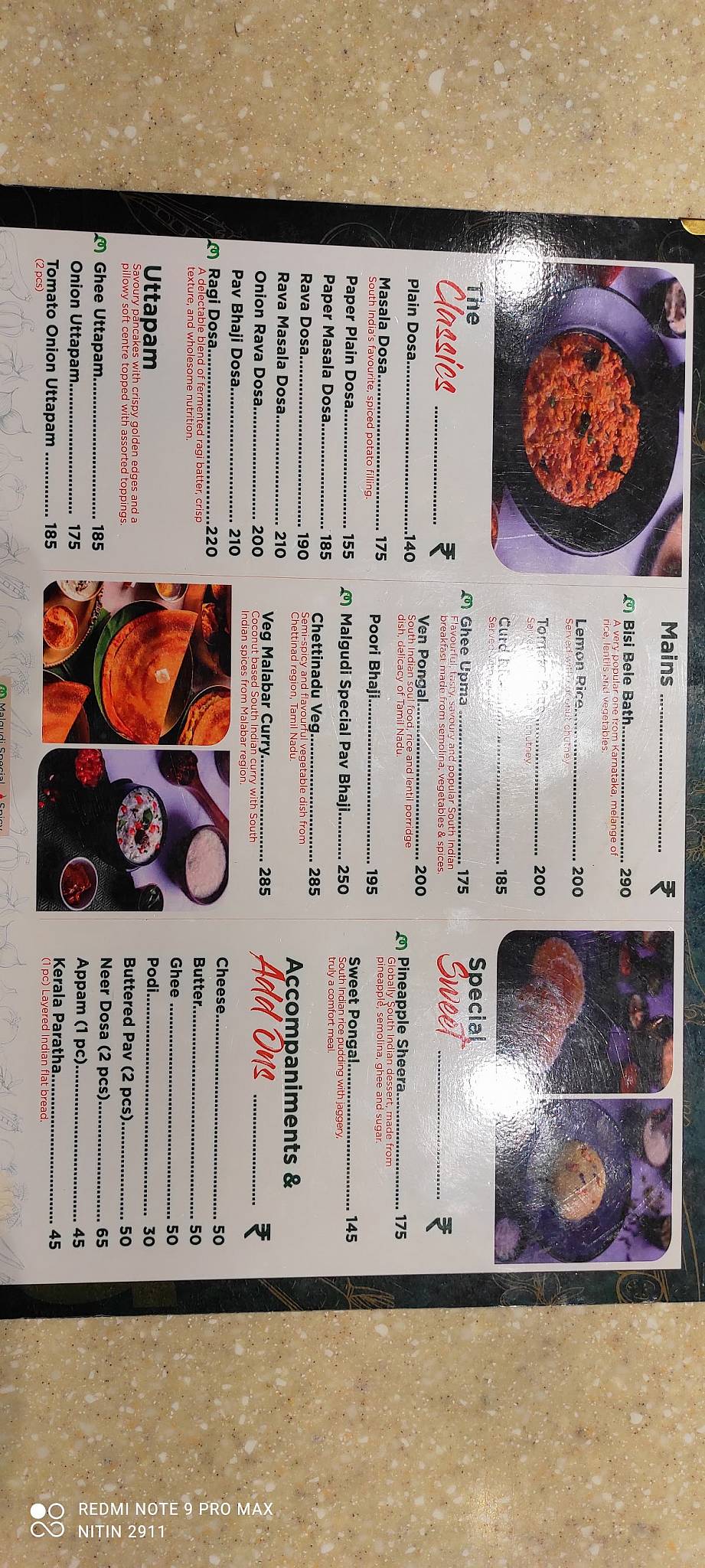 Malgudi menu
