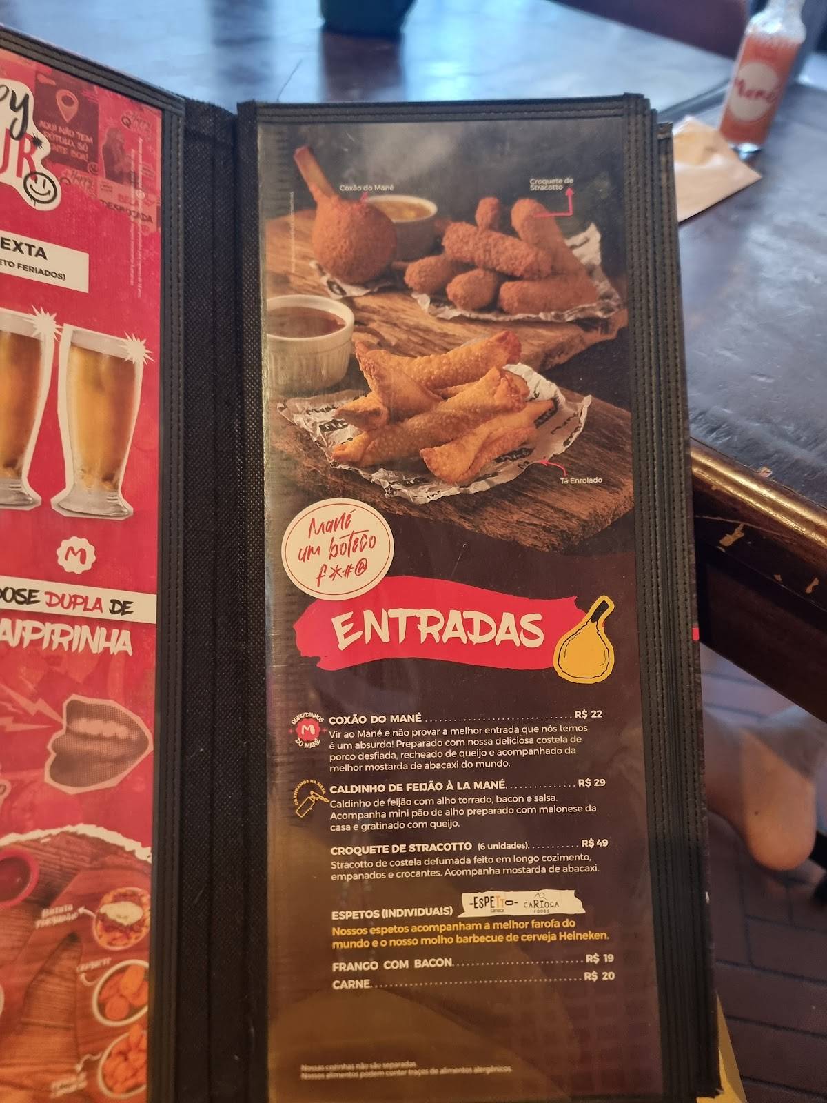 Mané Copacabana cardápio