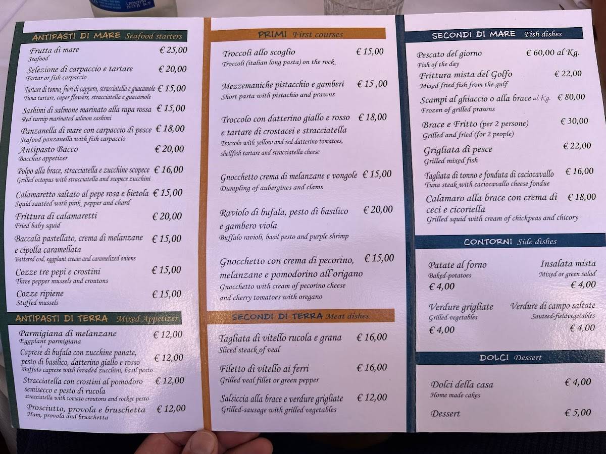 Menu di Bacco Tabacco e Venere 