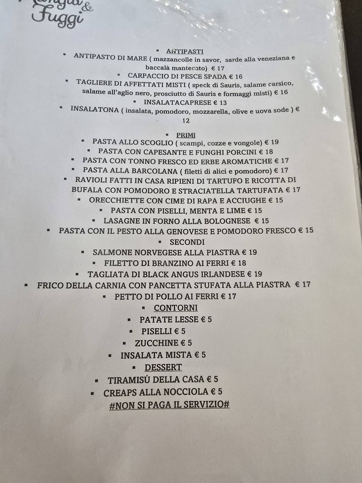 Menu di Mangia E Fuggi 