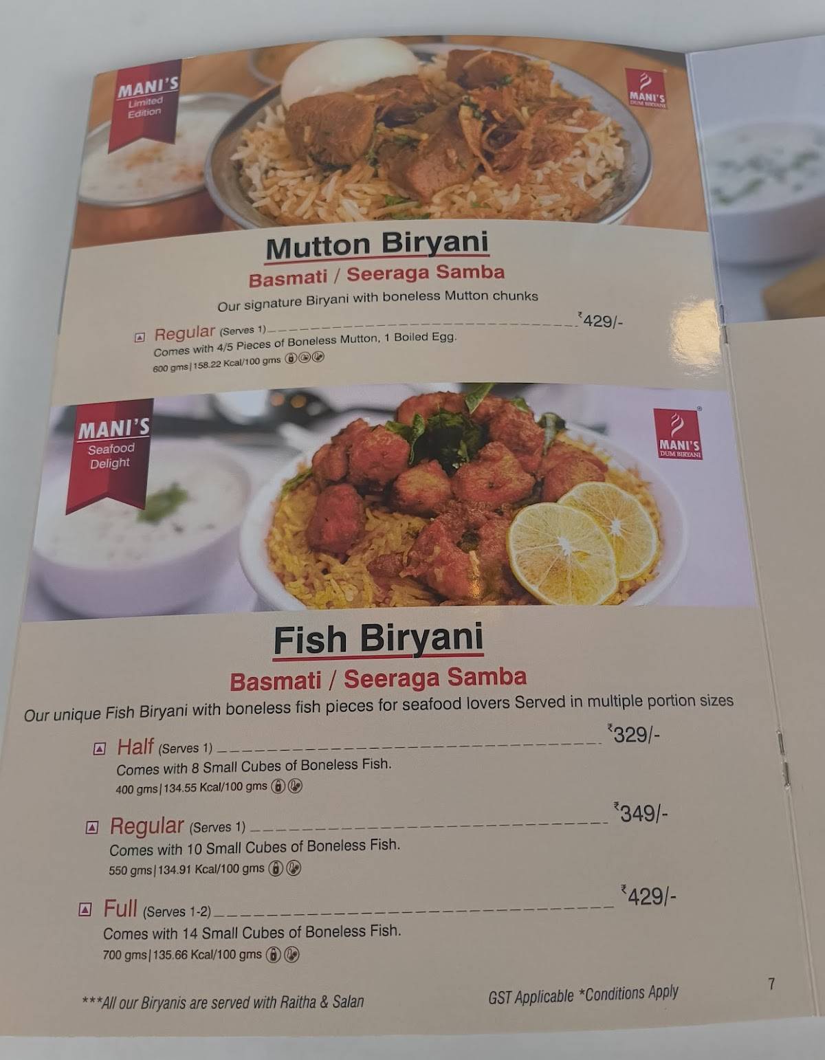 Mani's Dum Biryani - Whitefield menu
