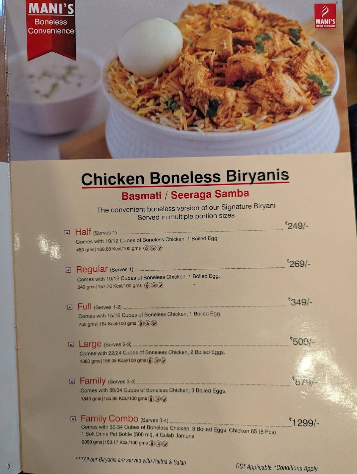 Mani's Dum Biryani - Whitefield menu