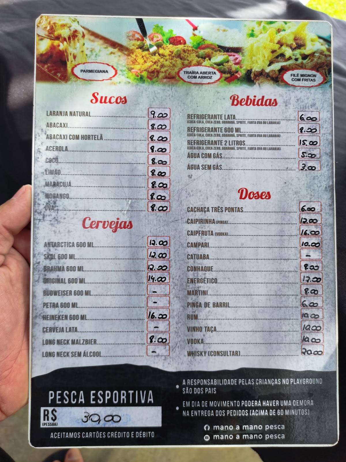 Mano a Mano Lazer cardápio