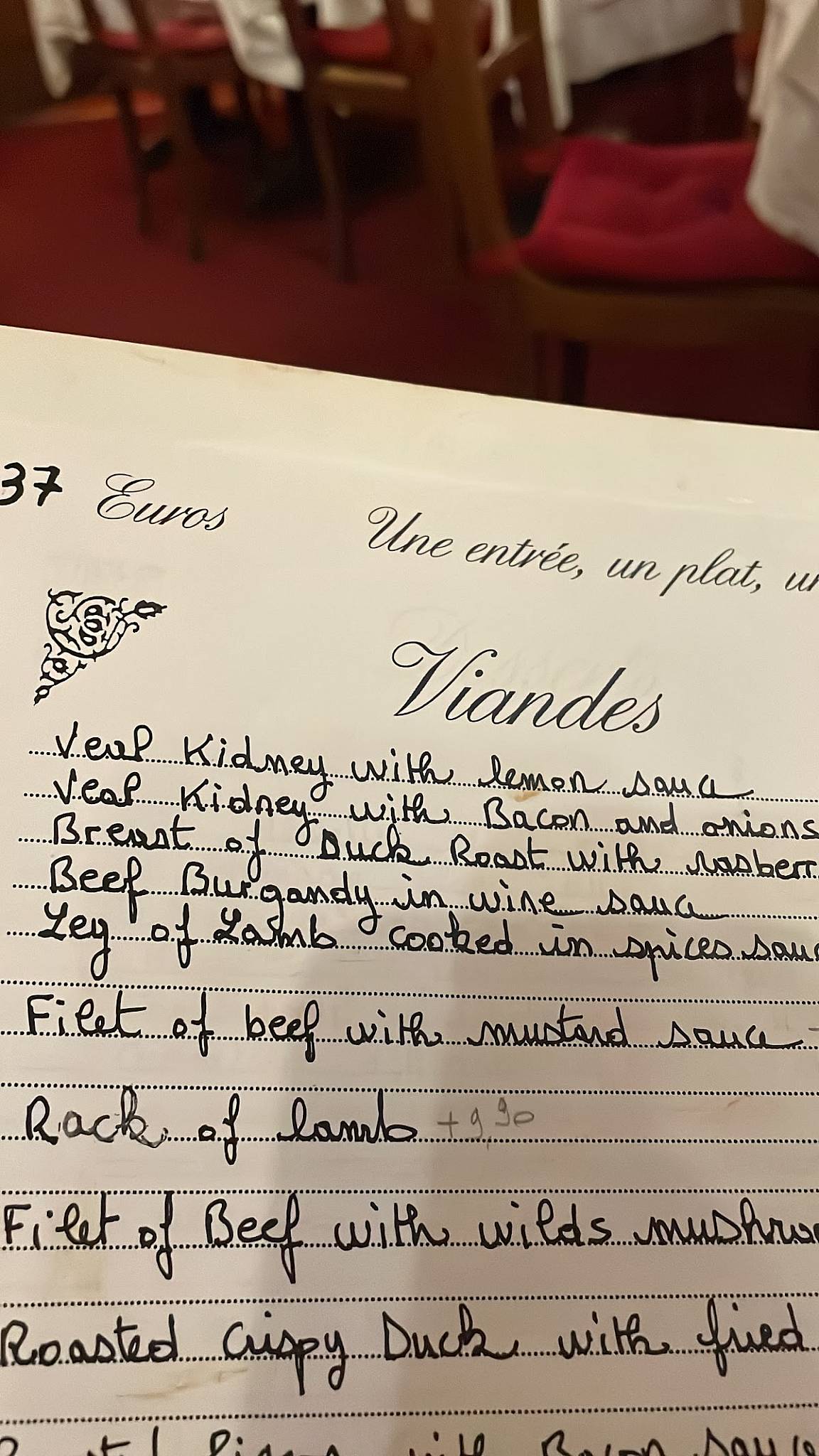 Menu de Marie Edith
