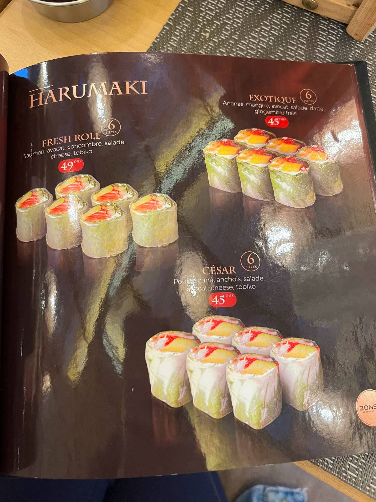 Menu au BONSAÏ Marrakech Sushi & Thaï restaurant, Marrakech