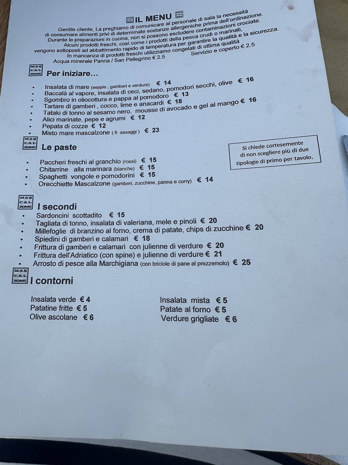 Menu di Mascalzone chalet 