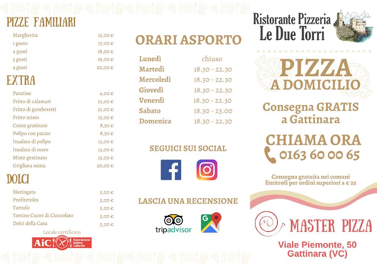 Menu di Pizzeria Master Pizza - Ristorante Le Due Torri 