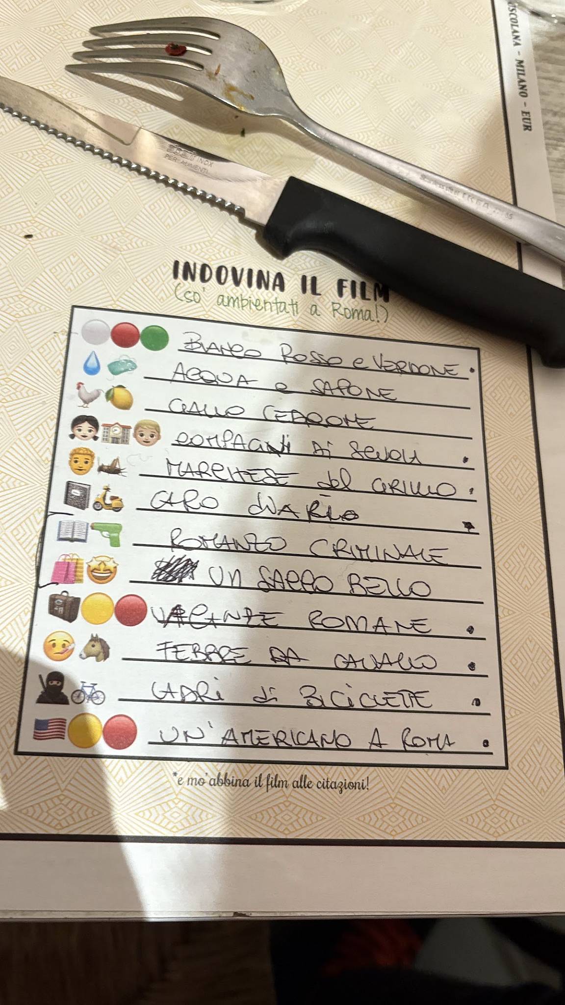 Menu di Mattarello Tuscolana 