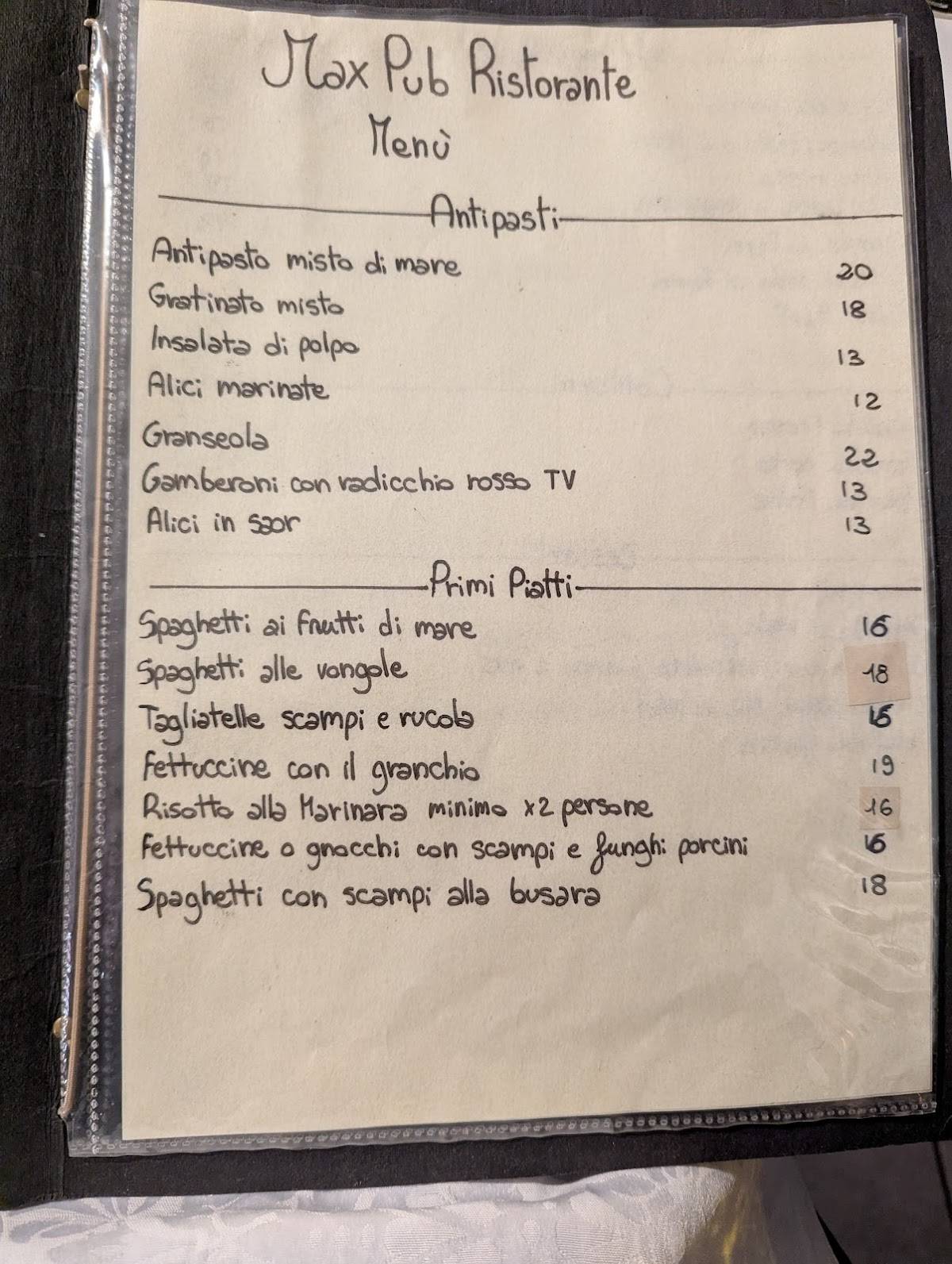 Menu di Max Pub 