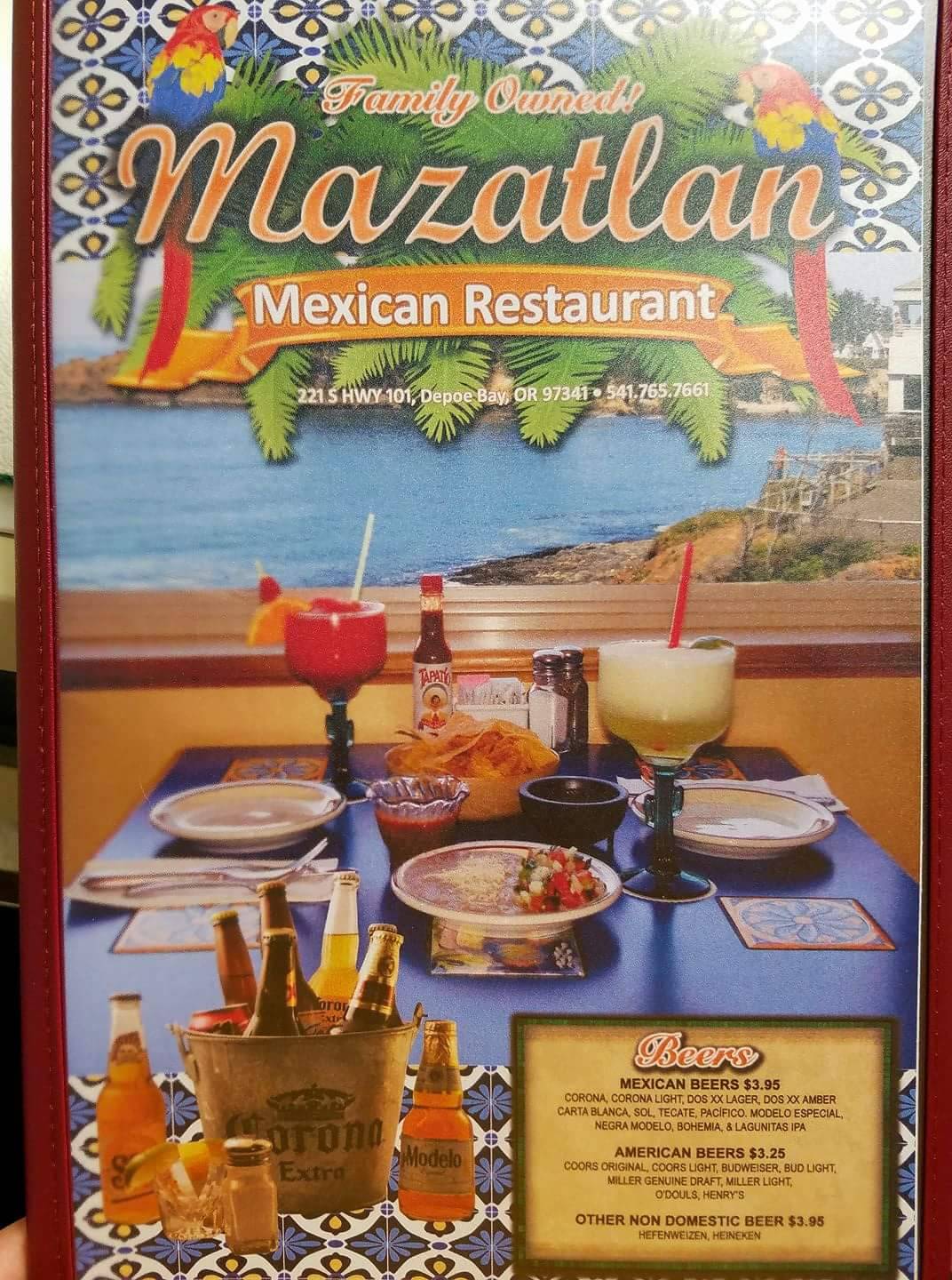 Menu at Mazatlan Mexican Restaurant Depoe Bay, Depoe Bay