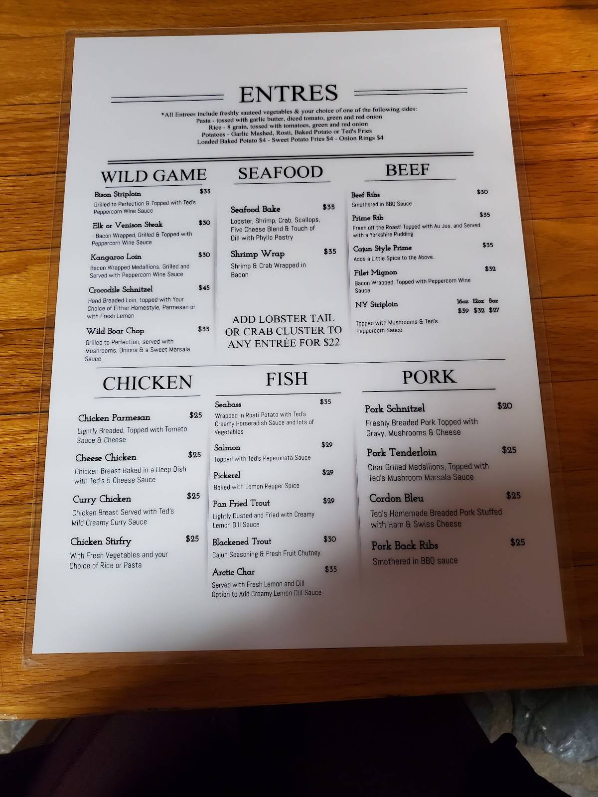 Menu at Ted's Range Road Diner restaurant, Meaford, RR1