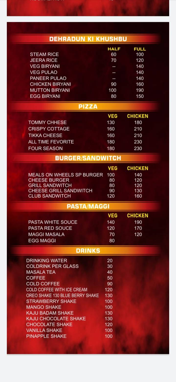 Meals On Wheels Family Lounge menu