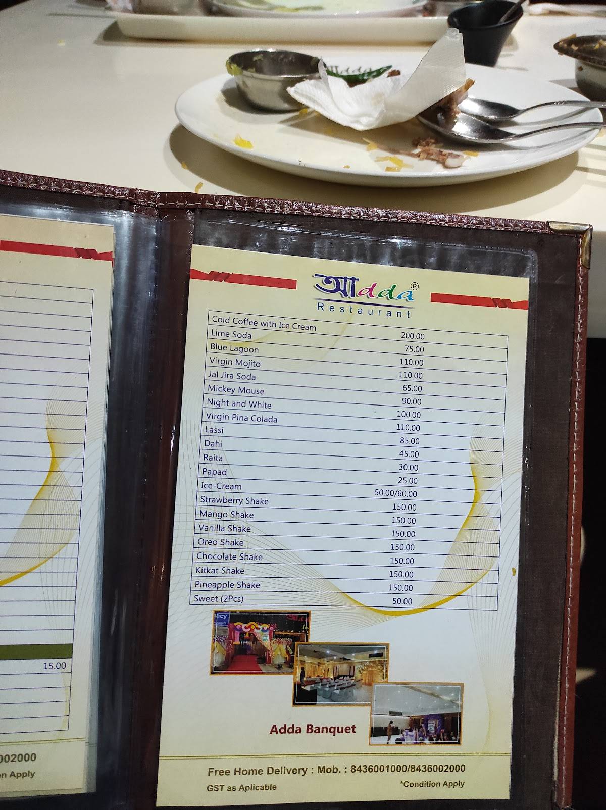আdda Inn menu