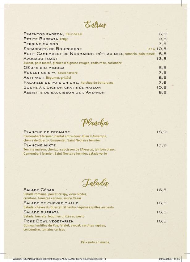 Menu de Café Méjane