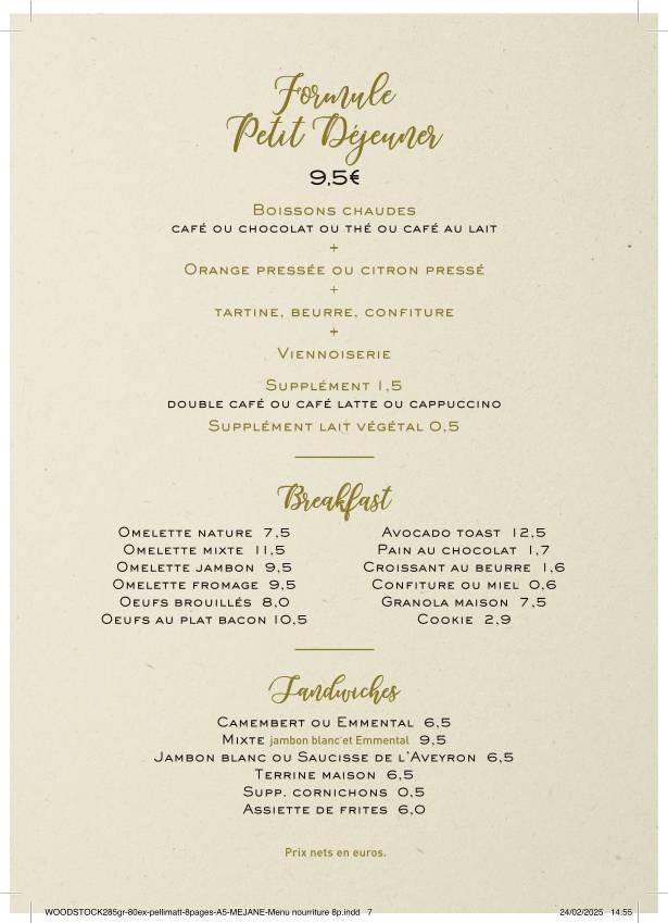 Menu de Café Méjane
