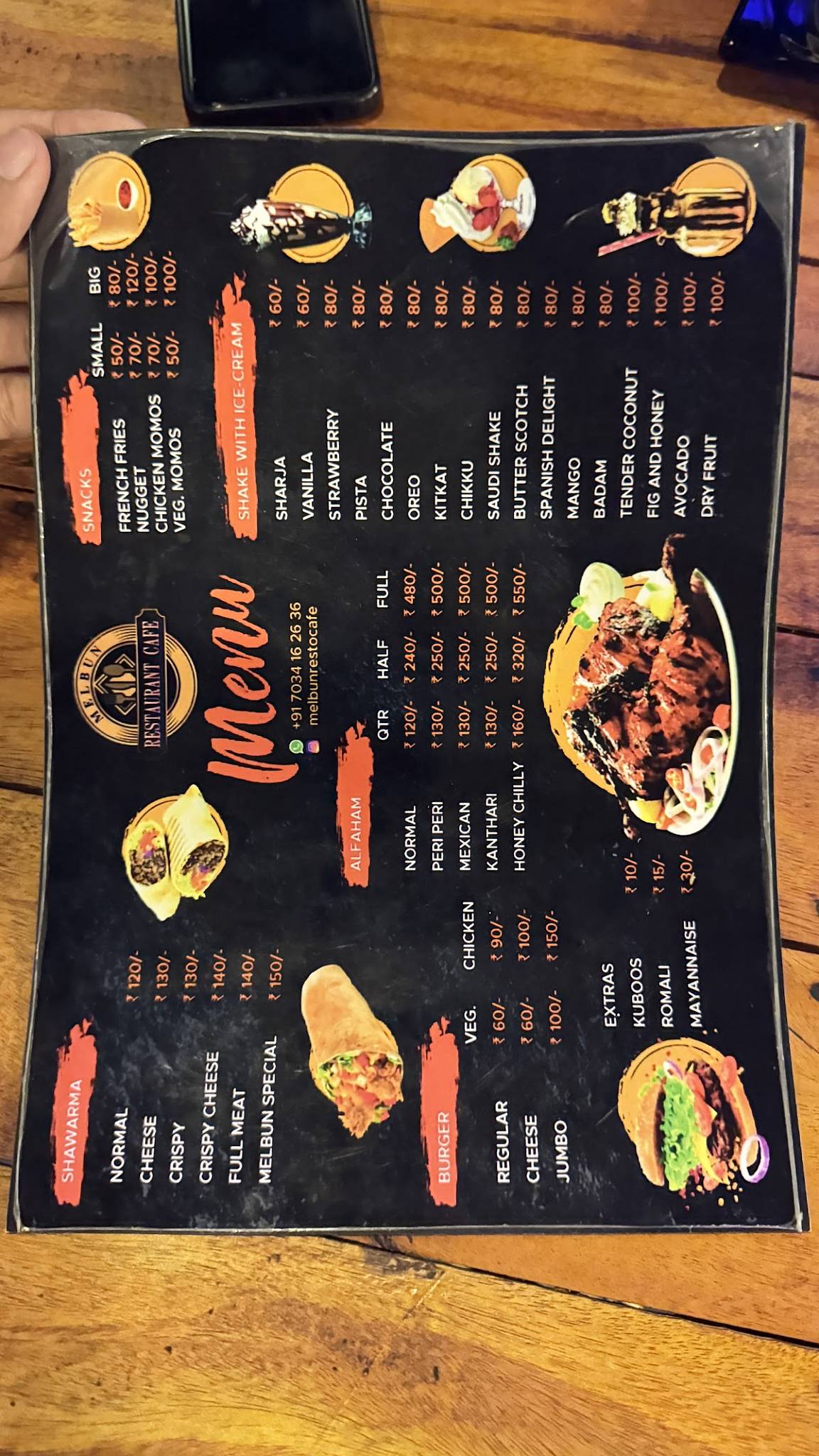 Melbun Cafe Restaurant menu