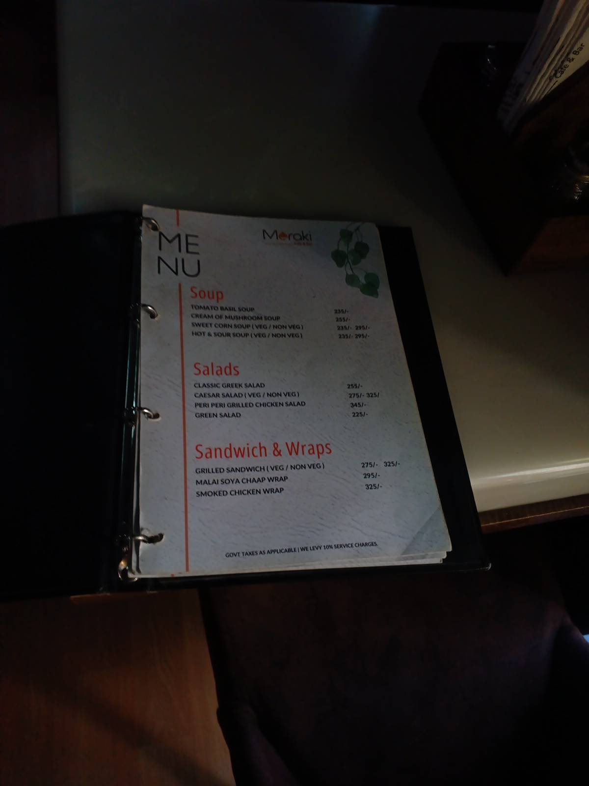 Meraki Cafe & Bar menu