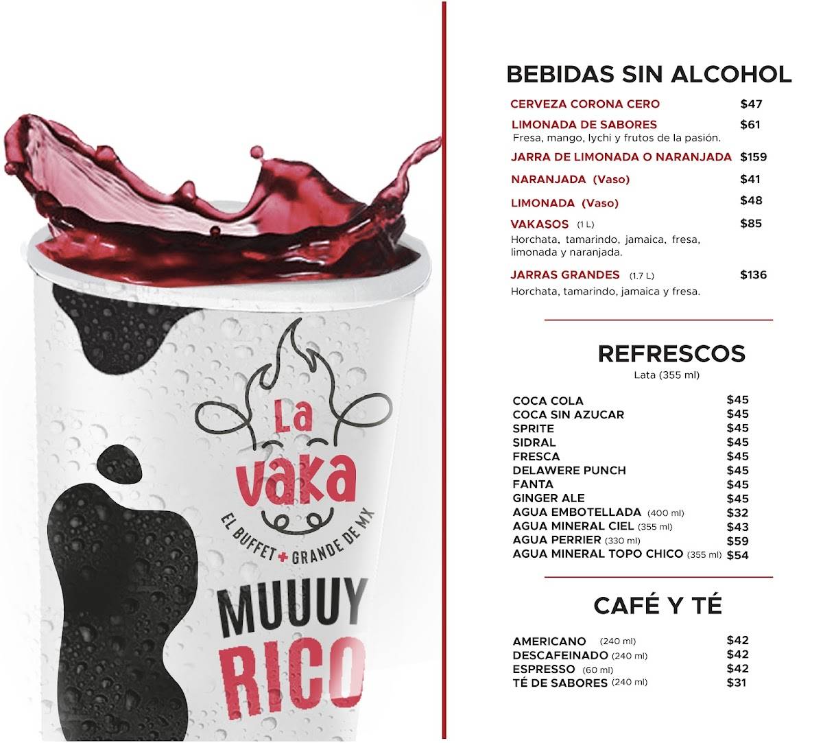 Carta del restaurante La Vaka Las Antenas, Ciudad del México